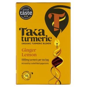 Taka turmerik verðlaunte með engifer og sítrónu! 1000 mg af túrmeriki í hverjum tepoka